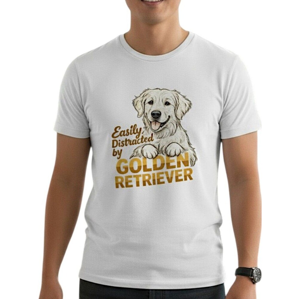 Easily Distracted By Golden Retriever Graphic T-Shirt Cotton Unisex Casual Dog L